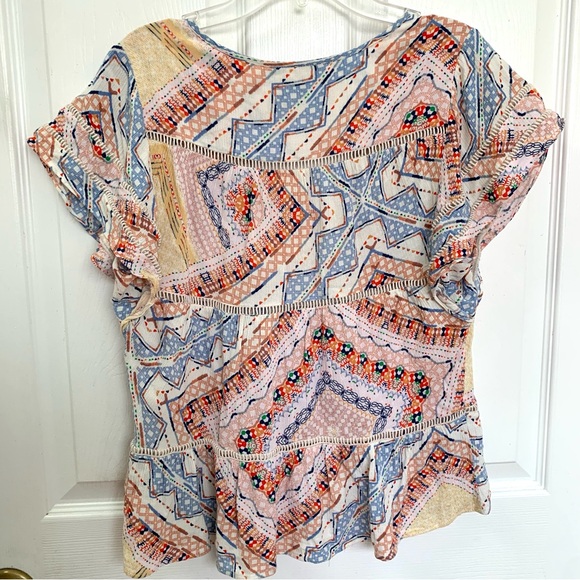 MAEVE For Anthropologie Colorful Short Sleeve Boho MESA Blouse  Size XS - Picture 4 of 6